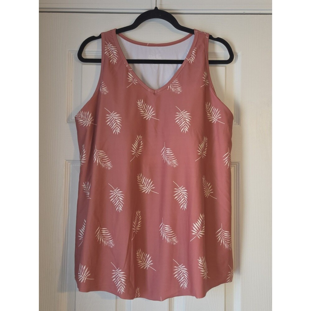 UV Skinz Swing Tank Top Womens 2X Coral UPF 50+ Sunwear Swim Lined Palm Print